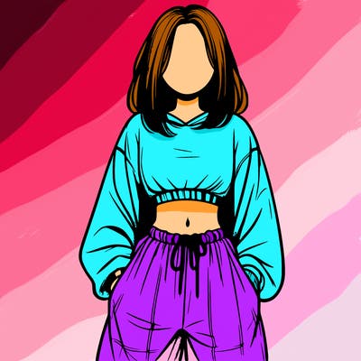 realistic girl faceless with baggy pants and a crop top