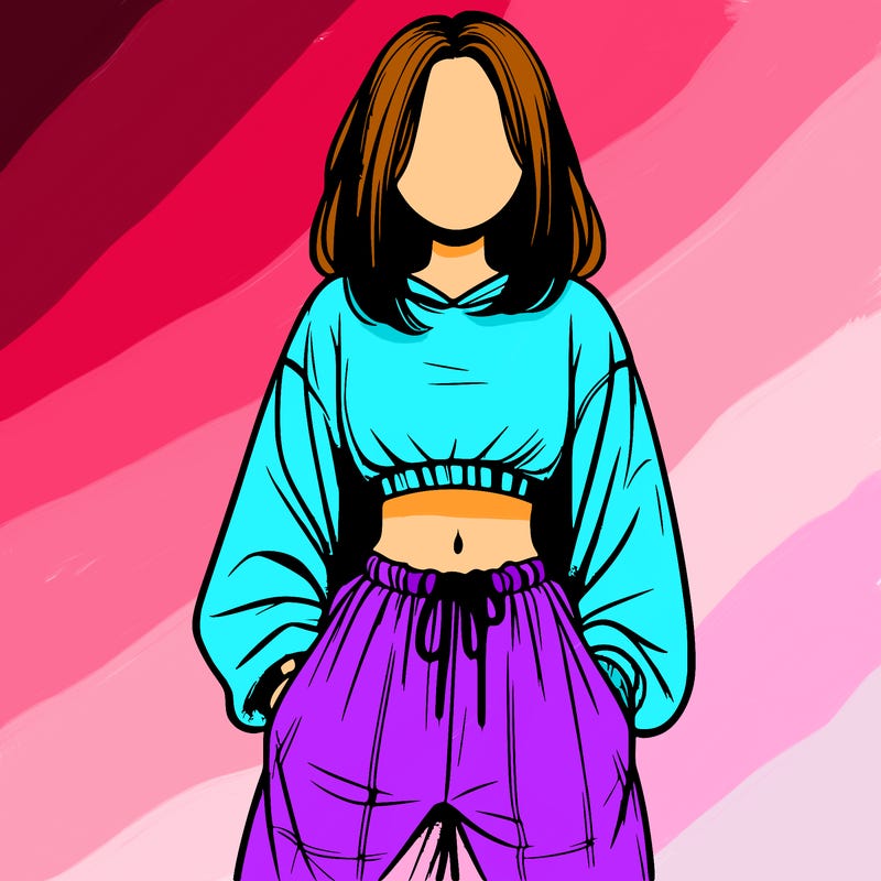 realistic girl faceless with baggy pants and a crop top