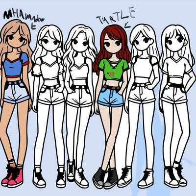 a group of girls wearing crop tops and shorts