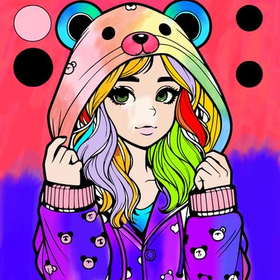 realistic girl in a animal pjs hoodie