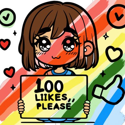 a girl with a sign saying 100 likes, please