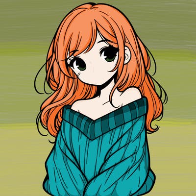 shy pretty girl wearing a sweater that is falling off one shoulder portrait