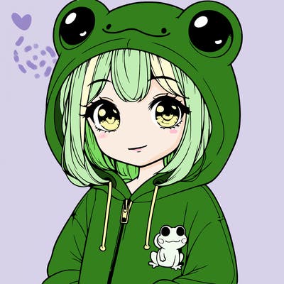 cute realistic girl in a froggy hoodie