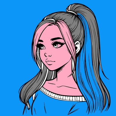 realistic girl with a high ponytail