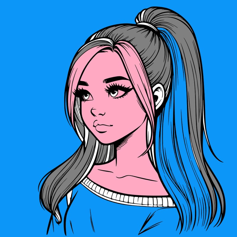 realistic girl with a high ponytail