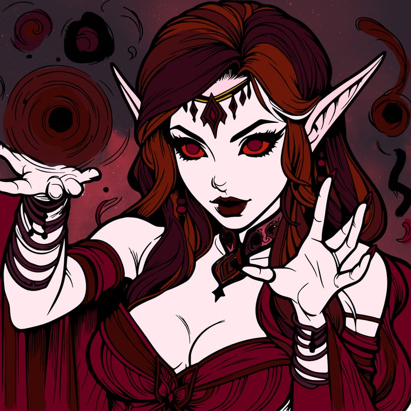 realistic scary beautiful elf sorceress casting spell