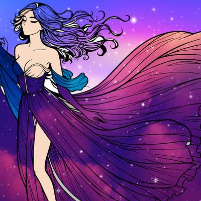 realistic woman in dress flowing the the wind