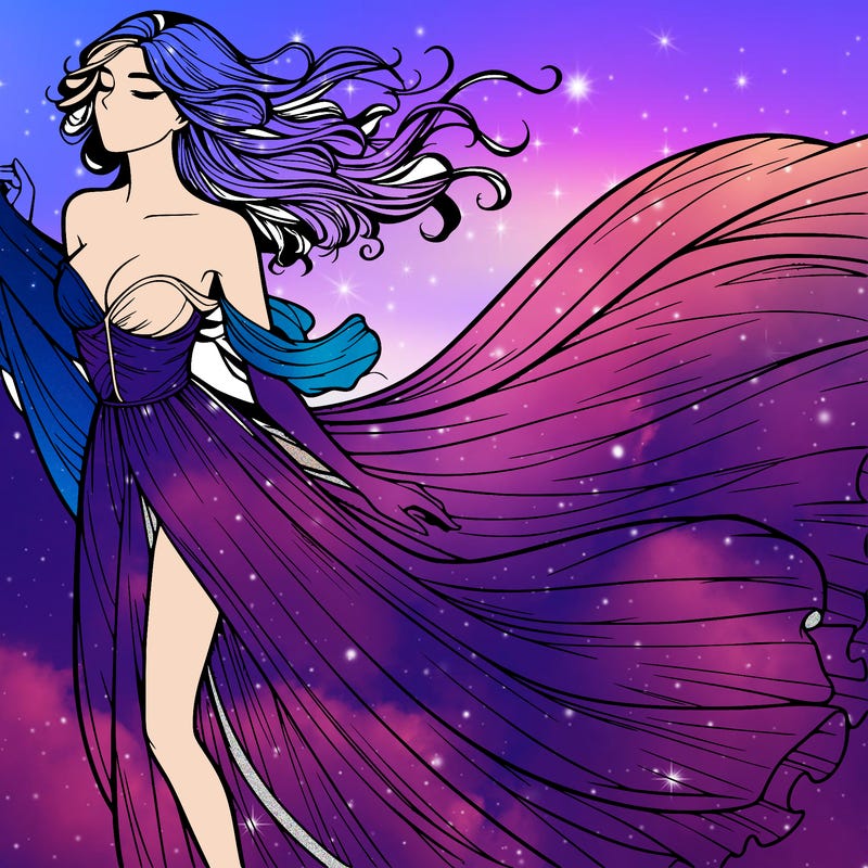 realistic woman in dress flowing the the wind