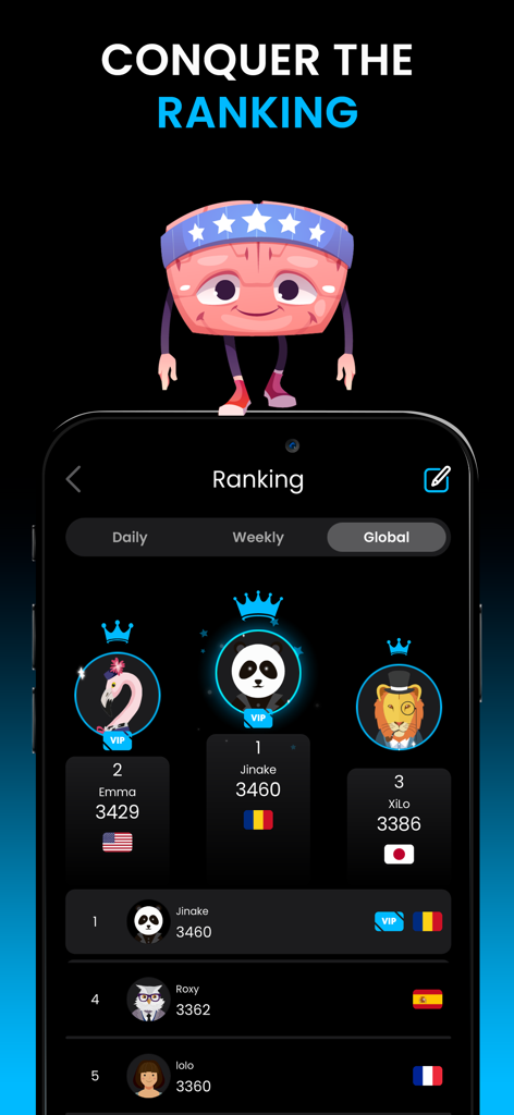 Math Master Puzzles & Riddles - Tabla de clasificación global mostrando los mejores rankings y puntuaciones de jugadores en la aplicación de puzzles Master Matemático