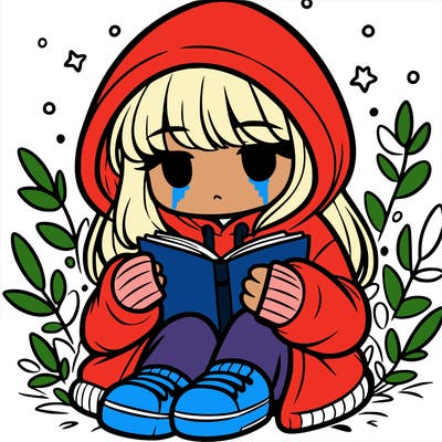 girl in oversized hoodie reading a book