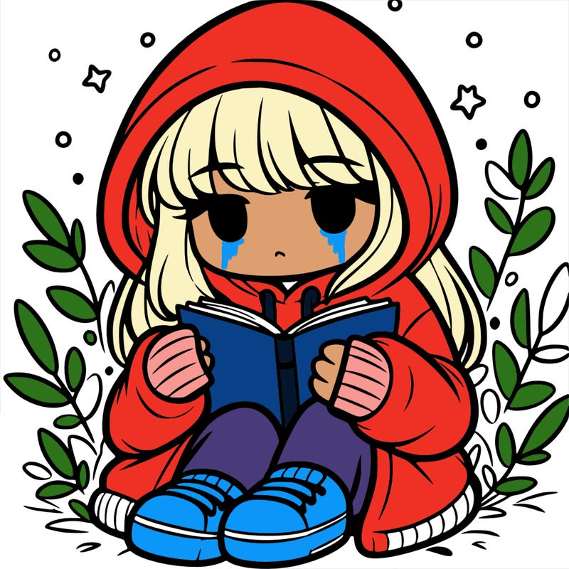 girl in oversized hoodie reading a book