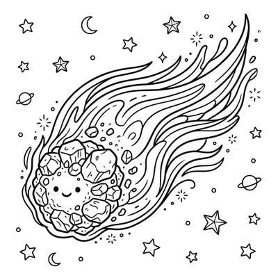 Discover the wonders of space with this delightful comet coloring page, specially designed for young explorers. Children will love bringing this friendly celestial body and its starry surroundings to life with their favorite colors.
