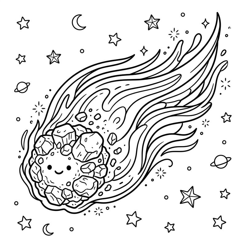 Discover the wonders of space with this delightful comet coloring page, specially designed for young explorers. Children will love bringing this friendly celestial body and its starry surroundings to life with their favorite colors.