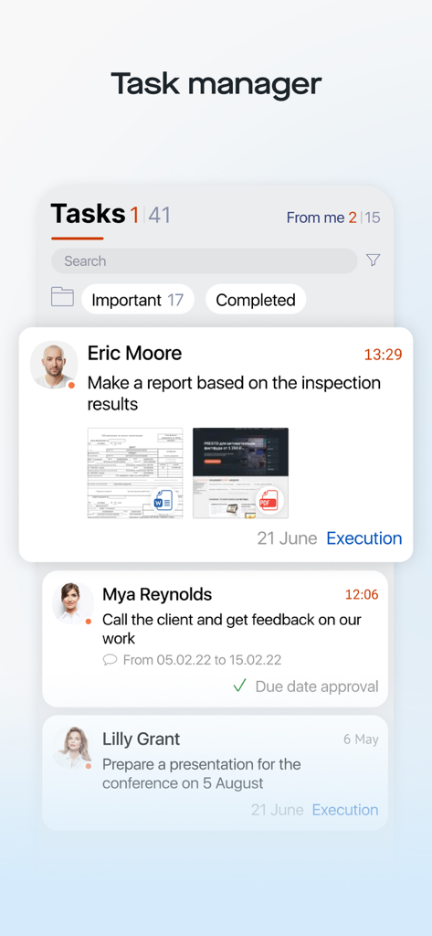 Saby - Saby mobile app task manager interface showing team assignments and project status