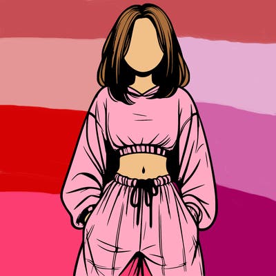 realistic girl faceless with baggy pants and a crop top