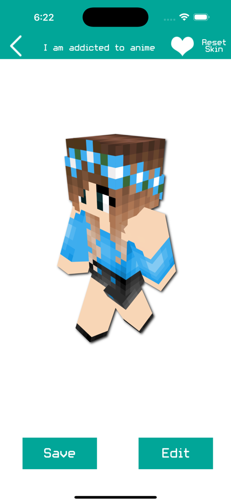 Girl Skins for Minecraft PE !! - A 3D preview of a girl Minecraft skin with a blue flower crown and blue outfit in the app editor
