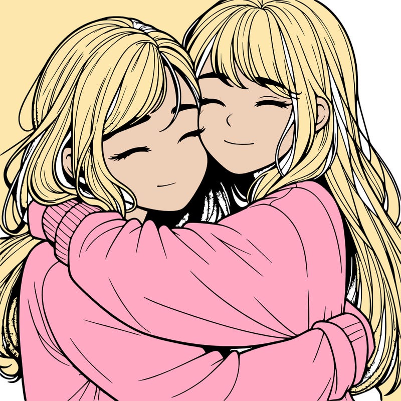realistic two girls hugging