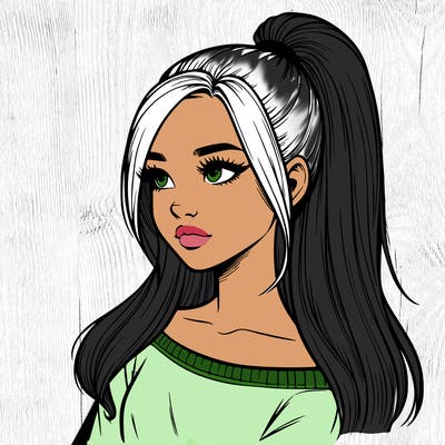 realistic girl with a high ponytail