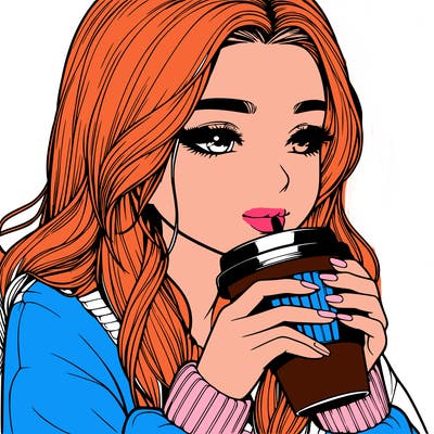 realistic girl drinking coffee