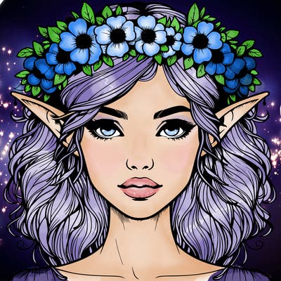 realistic female elf with flower crown