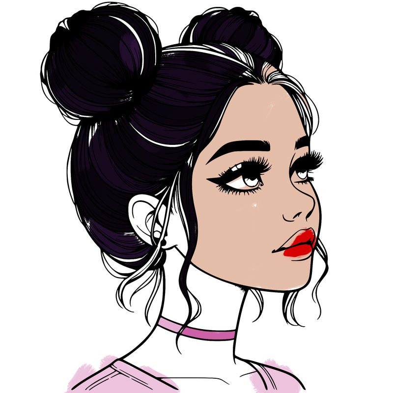 realistic girl with buns on the top of her head