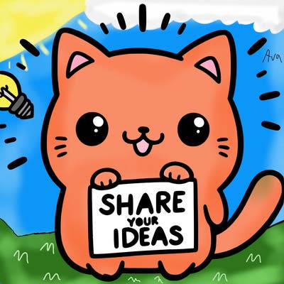 a cute cat saying share your ideas