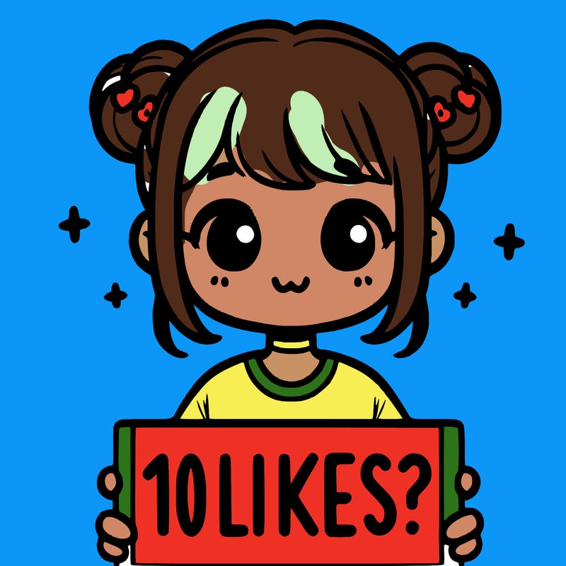 cute girl that is holding a sign that says 10 likes?