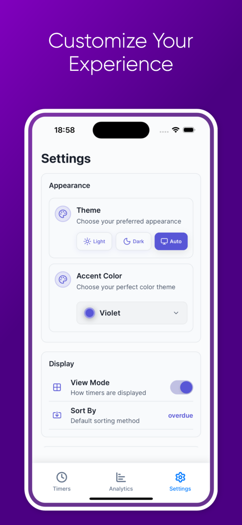 Buz Pro app settings screen showing appearance customization options for theme and accent color
