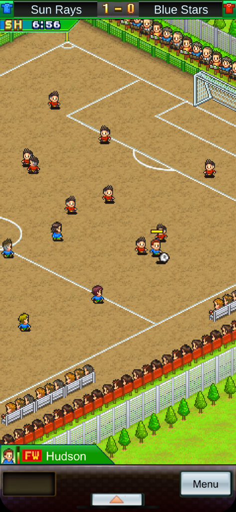 Pocket League Story - Gameplay in pixel art di una partita di calcio tra due squadre in Pocket League Story