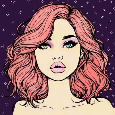 realistic girl with wavy hair and lips