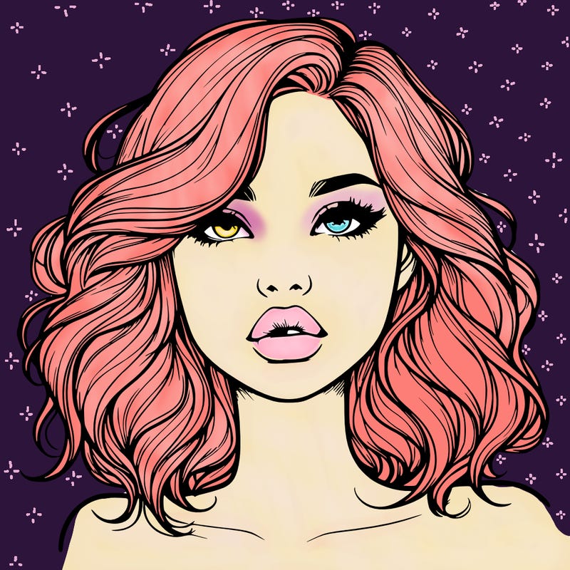 realistic girl with wavy hair and lips