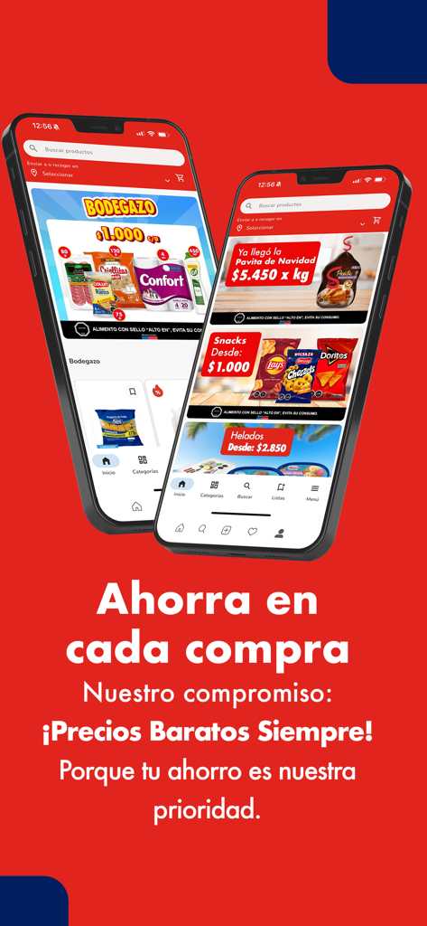 aCuenta - Acuenta mobile app screens showing grocery discounts and promotion text for low prices