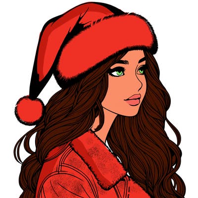 realistic girl in santa hat