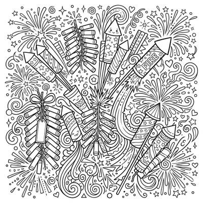 Get ready for an explosion of creativity with this intricate firecracker and fireworks coloring page, perfect for teens seeking a dynamic artistic challenge. Dive into a world of celebratory sparks and elaborate designs, designed to ignite your imagination.