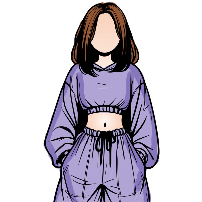realistic girl faceless with baggy pants and a crop top
