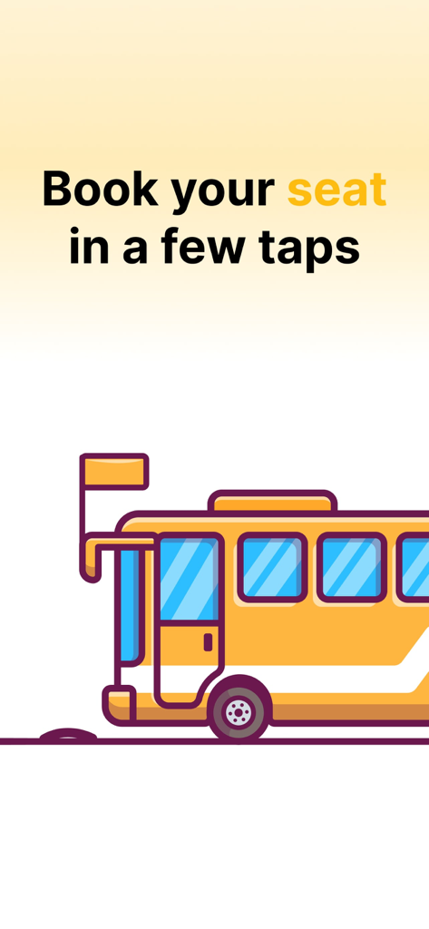 YPay: Card & Payments - A yellow bus illustration with the text Book your seat in a few taps on the YPay app screen