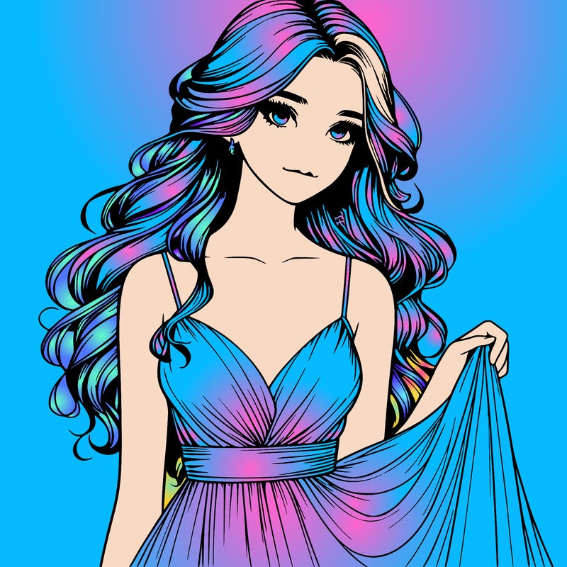 realistic girl in flowy silky prom dress
