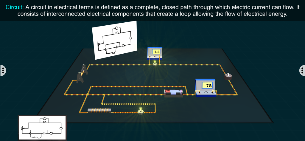 Circuit Diagram – EduTech Era - バッテリーや電球などのコンポーネントを備えた、インタラクティブな3D電気回路図シミュレーション