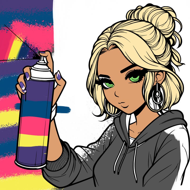 a realistic girl spray painting