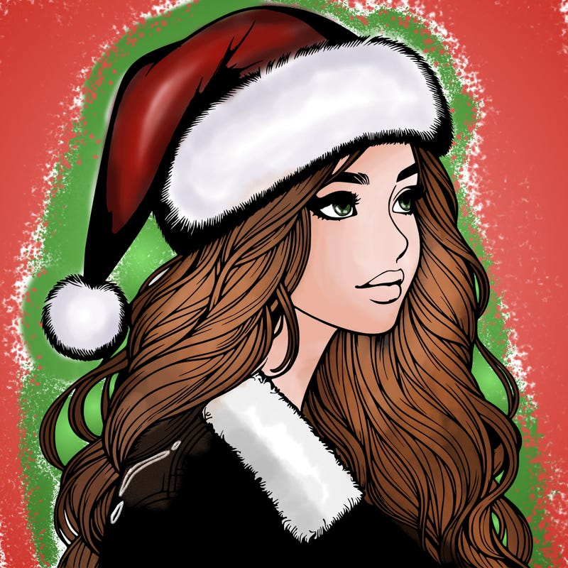 realistic girl in santa hat