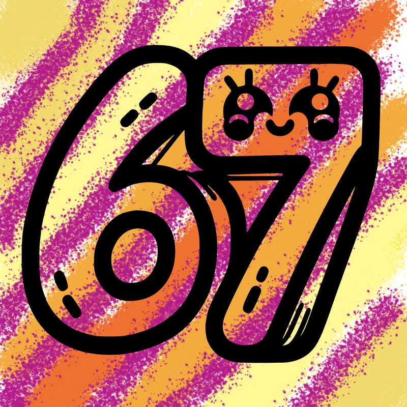 the numbers 67