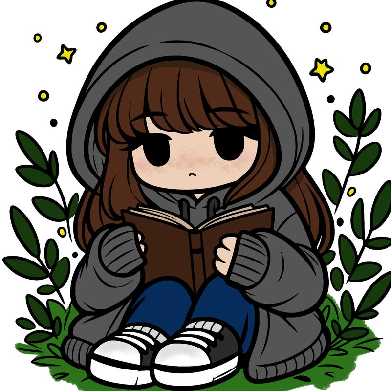 girl in oversized hoodie reading a book