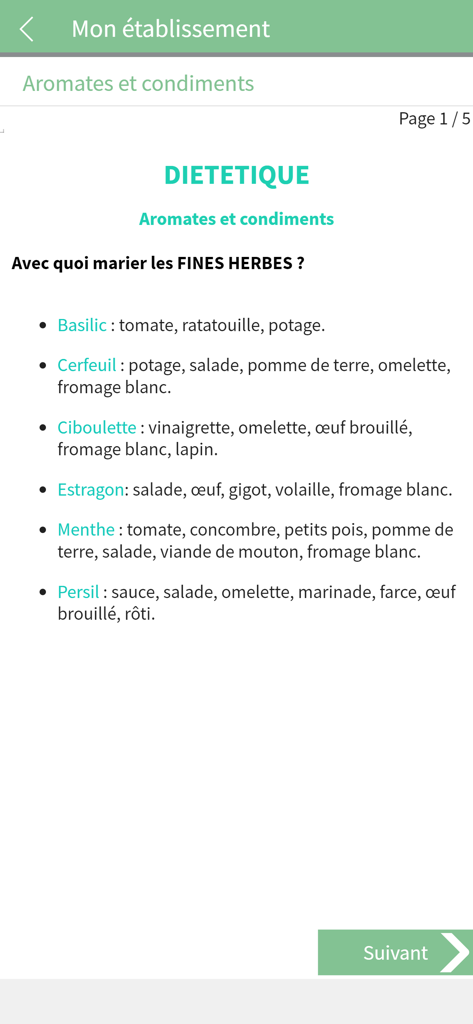 Dietary guide for herb and condiment pairings in the CHL At Home mobile app