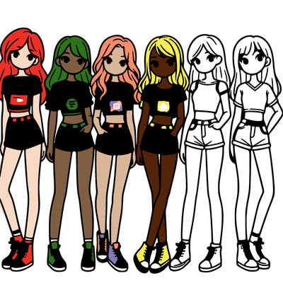 a group of girls wearing crop tops and shorts