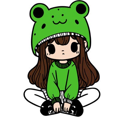 a girl wearing a frog hat and some frog socks