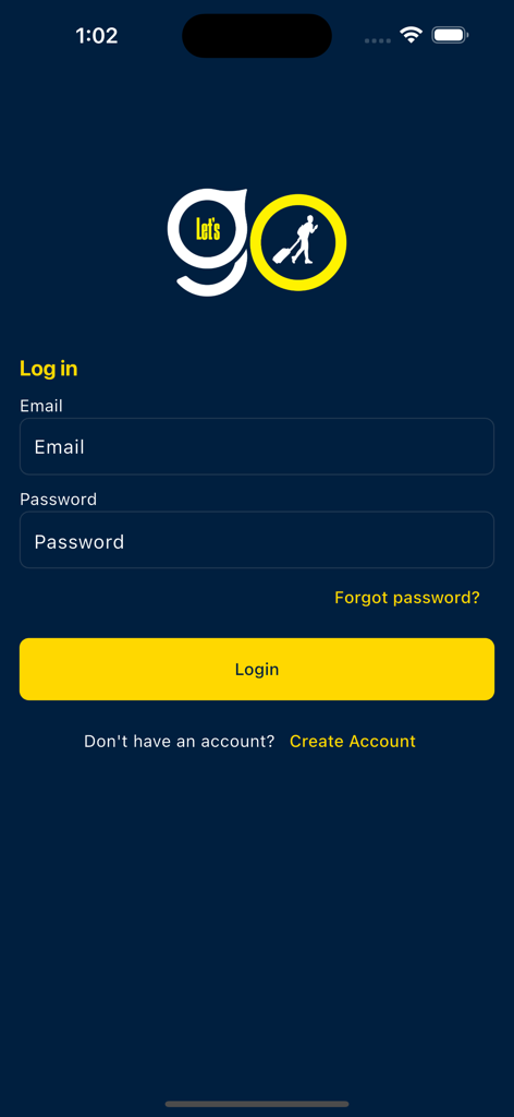 Let's GO - Login page of the Lets GO app for education transport and stay services.