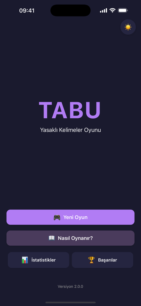 Tabu - Kelime Oyunu - Pantalla de inicio de la aplicación móvil del juego de palabras turco Tabu