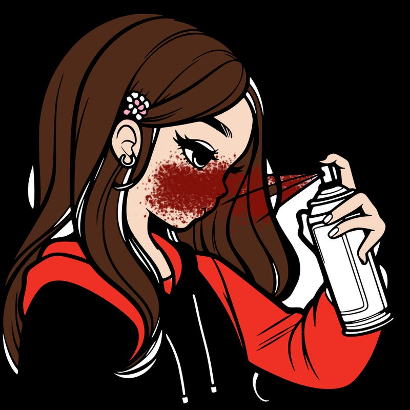 a realistic girl spray painting