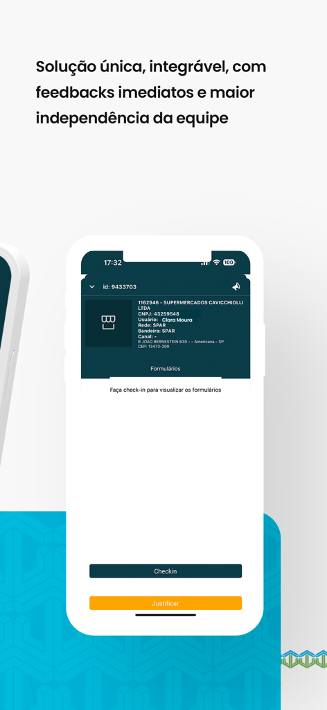 Onetrade - Onetrade mobile app showing a field service check-in screen for a supermarket client location