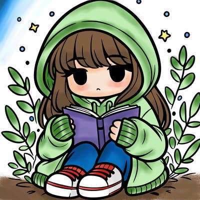 girl in oversized hoodie reading a book